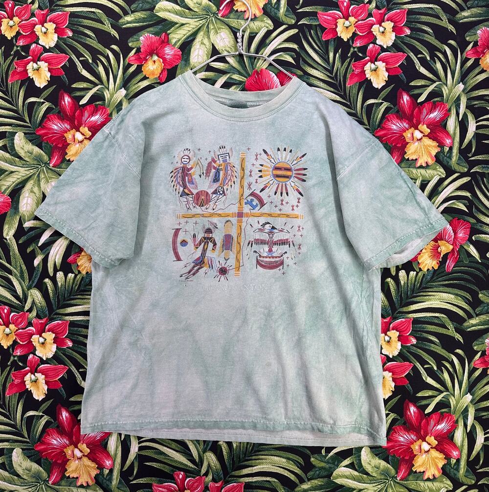Vintage Grand Canyon Tribal Wall Painting Green Tee Size XL